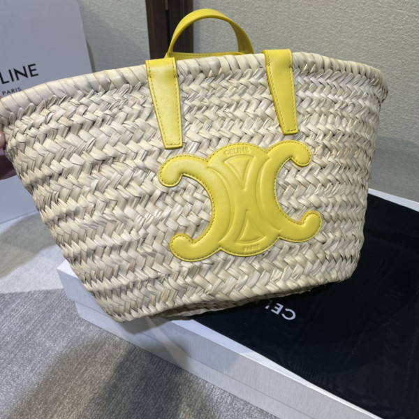 CELIN* TRIOMPHE CELIN* CLASSIC PANIER IN PALM LEAVES AND CALFSKIN