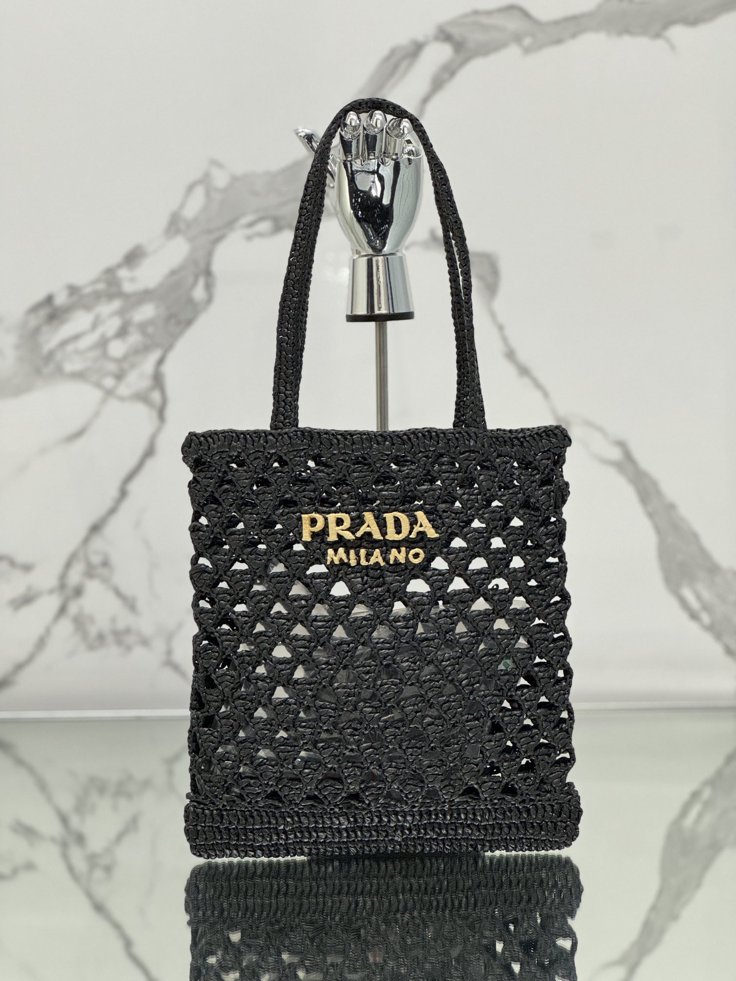 Pra*a woven fabric crochet tote bag